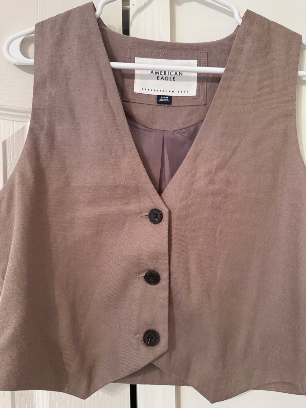 American Eagle Tan Button-Front Vest with matching Shorts